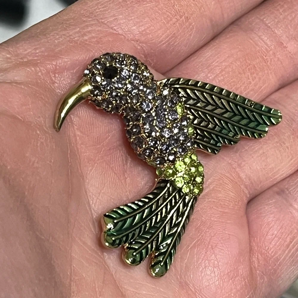 Hummingbird Enamel Rhinestone Brooch - Picture 9 of 12